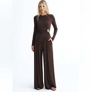 Commense Brown Wide Leg Jumpsuit